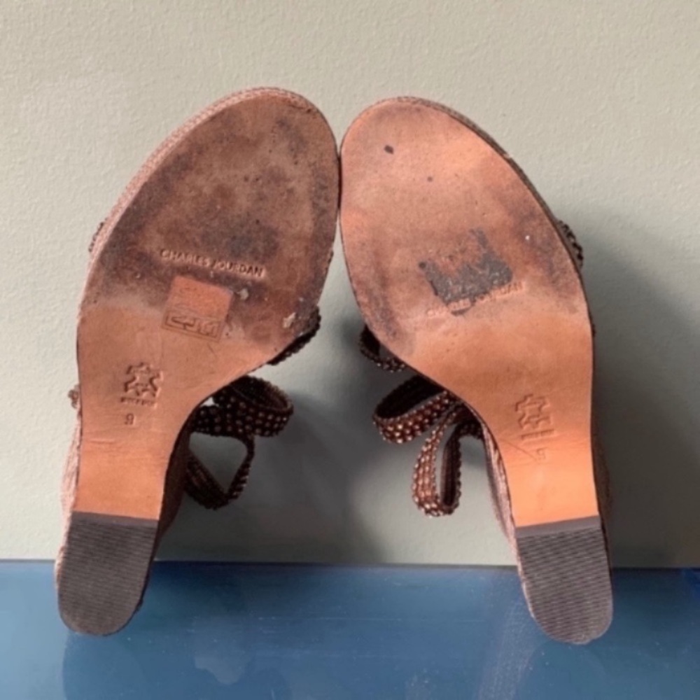 Charles Jourdan Vintage Brown Rhinestone Wedges - Picture 12 of 12